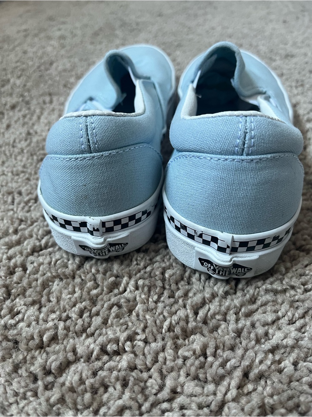 Vans Light Blue Slip-On Canvas Sneakers with Checker Trim - Picture 3 of 5